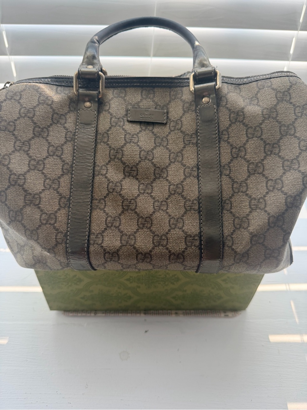 Gucci GG Monogram Satchel with Dark Brown Leather Trim